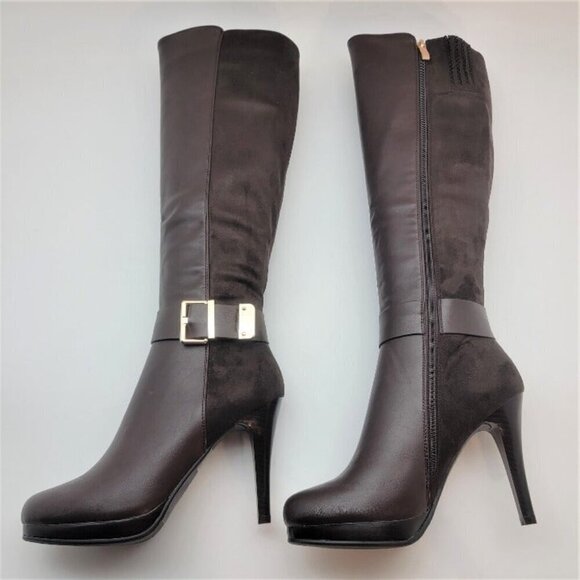 Summer Rio Shoes - Tall high heel brown boots  with side zipper and deco buckle